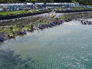 The 2023 Great Strait Raft Race start line in Y Felinheli