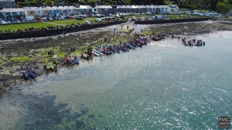 The 2023 Great Strait Raft Race start line in Y Felinheli
