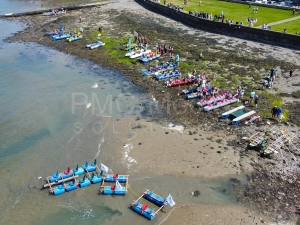 The 2023 Great Strait Raft Race start line in Y Felinheli