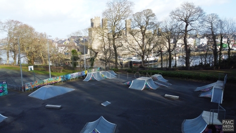 Caernarfon castle from Caernarfon Skatepark