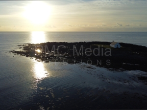 The church in the sea from the air.