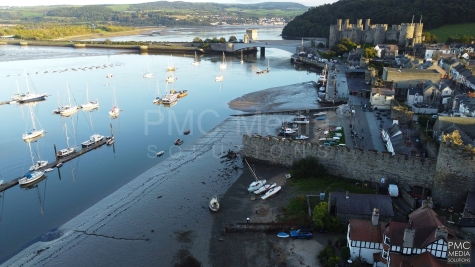 Conwy harbour and castle from the air