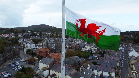 A welsh flag from the air.