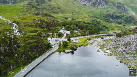 Llyn Ogwen from the air, looking towards the waterfalls.