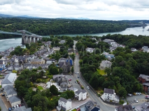 Both Menai Strait bridges from Menai Bridge.