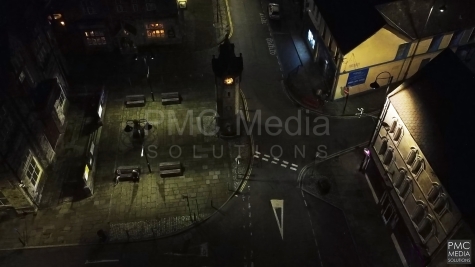 Llangefni Town square by night and from the air