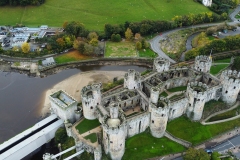 Conwy Castle and railway bridge from the air.